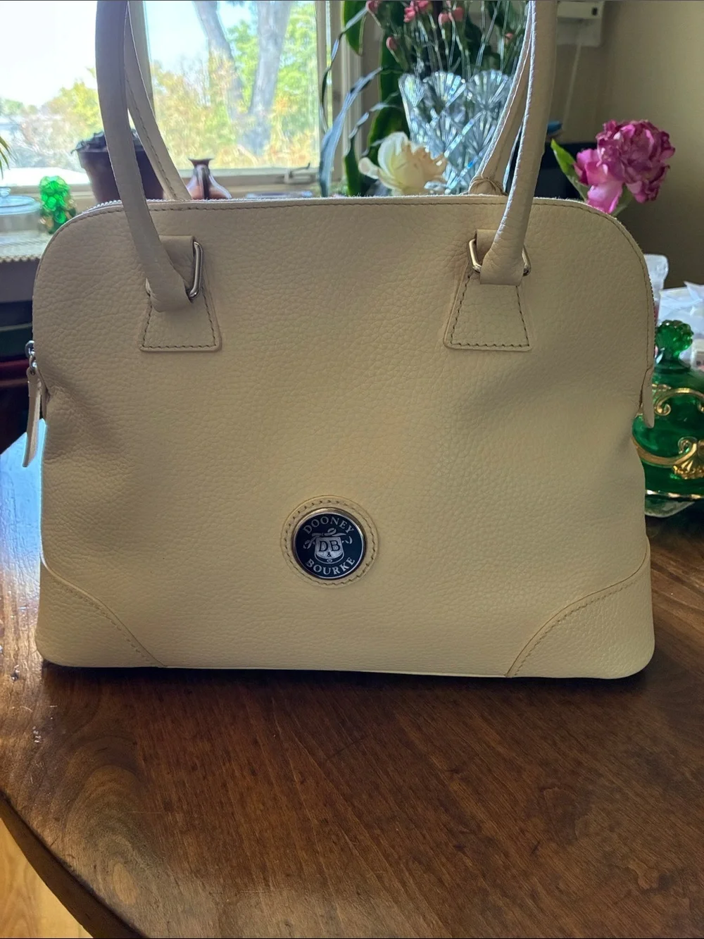 Dooney & Bourke Bag Cream Pebble Leather Satchel Excellent